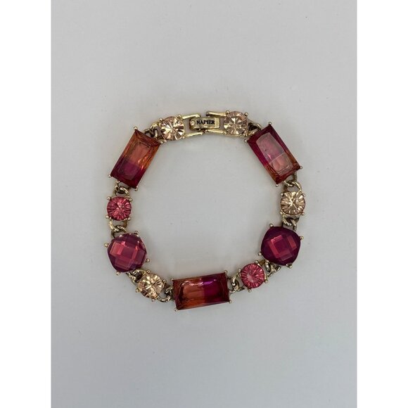 Napier Jewelry - Napier Vintage 1990's Gold Tone Ombre Emerald Round Faceted Stone Plum Bracelet